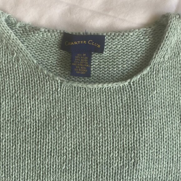 CHARTER CLUB Pastel Teal Rolled Hem Vintage Sweater Medium Soft Knit 90s Style - Picture 5 of 11